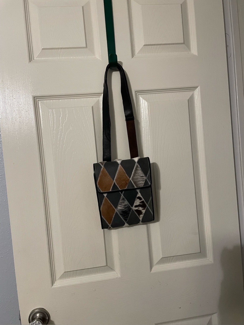 Diamond Patchwork Leather Crossbody Bag in Black & Brown